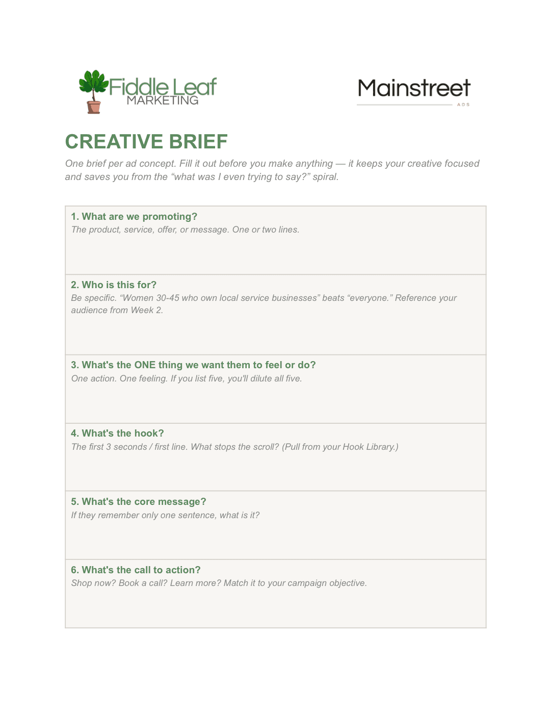 The Creative Brief template used for every ad concept