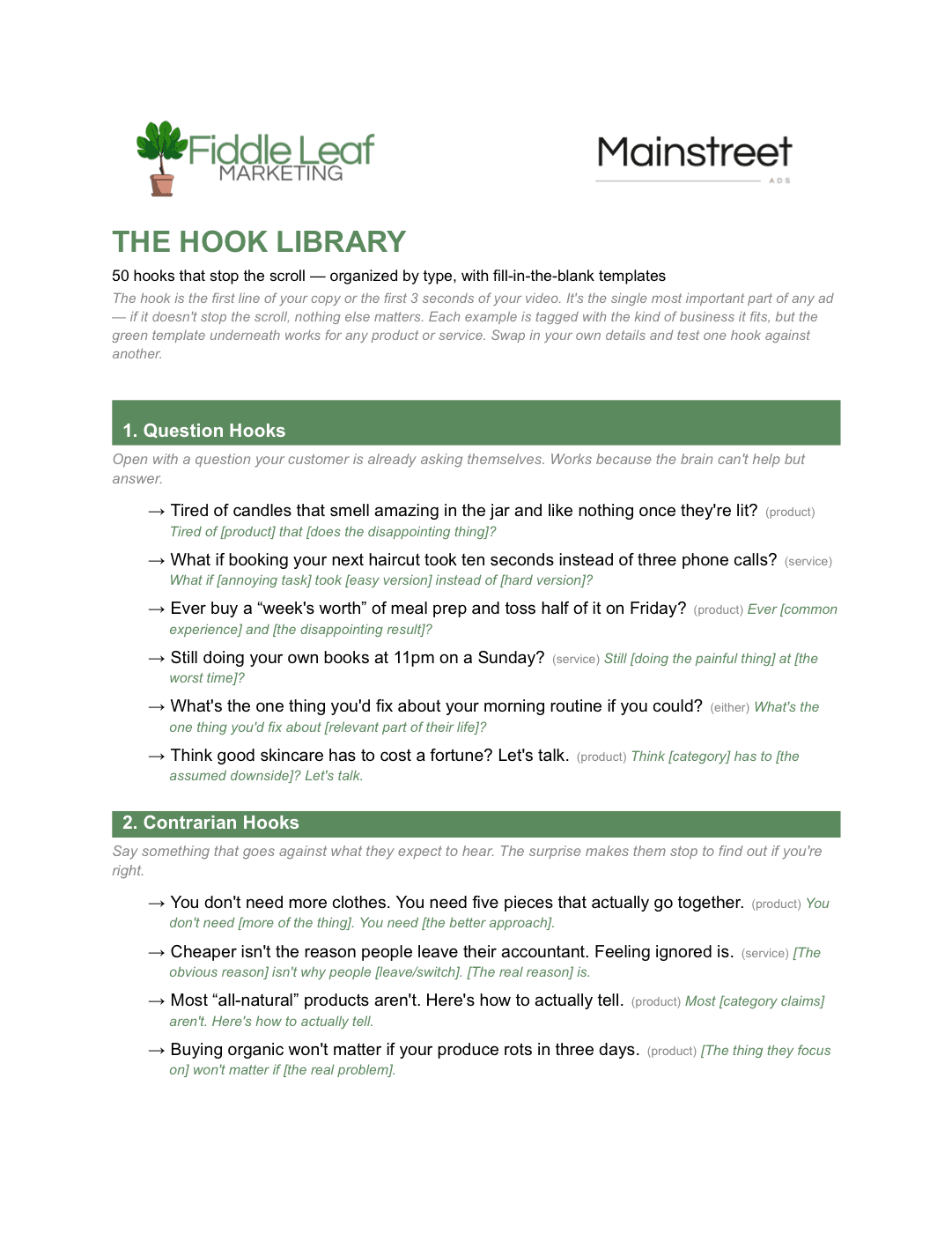 The Hook Library: 50 scroll-stopping hooks with fill-in-the-blank templates